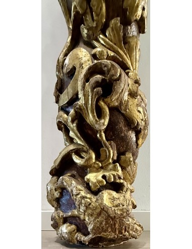 Colonna barocca del 600 intagliata dorata e argentata in vendita.