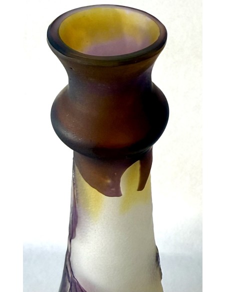 Vaso di vetro Emile Gallé firmato in vendita, Francia primi anni del 900