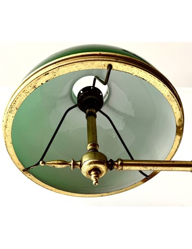 Original lampara de techo de época modernista tipo de billar de latón y opalinas.