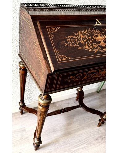 Mesa escritorio en madera de palosanto del siglo XIX, periodo Napoleón III.