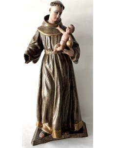 Talla de madera policromada de San Antonio de Padua del siglo XVIII en venta.