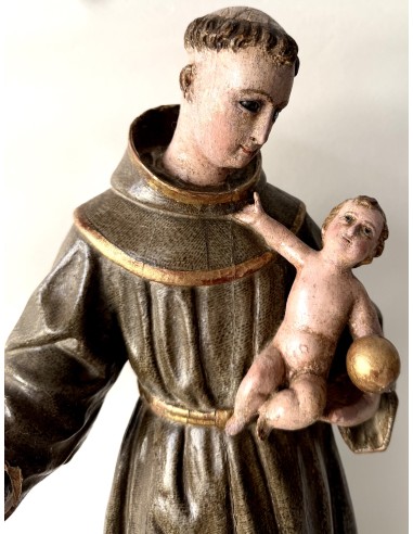 Talla de madera policromada de San Antonio de Padua del siglo XVIII en venta.