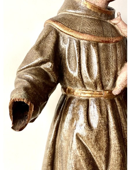 Talla de madera policromada de San Antonio de Padua del siglo XVIII en venta.