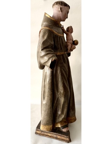 Talla de madera policromada de San Antonio de Padua del siglo XVIII en venta.
