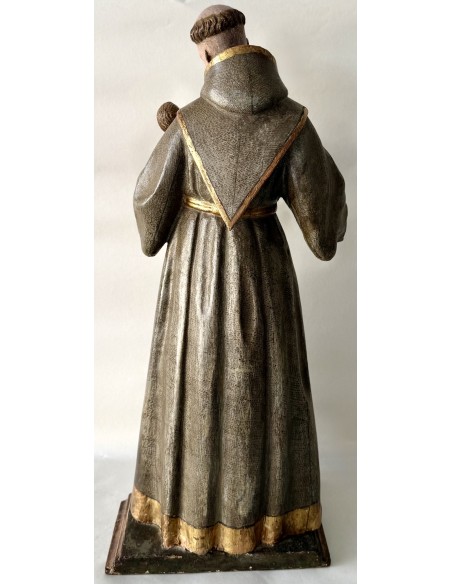 Talla de madera policromada de San Antonio de Padua del siglo XVIII en venta.