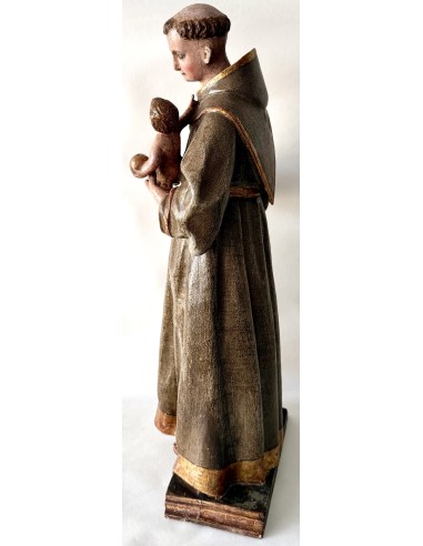 Talla de madera policromada de San Antonio de Padua del siglo XVIII en venta.