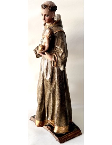 Talla de madera policromada de San Antonio de Padua del siglo XVIII en venta.