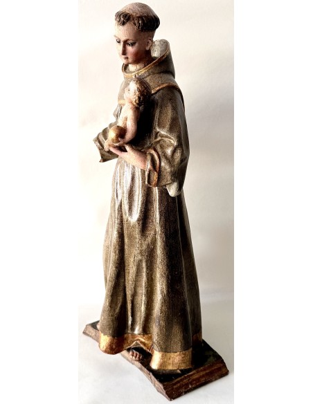 Talla de madera policromada de San Antonio de Padua del siglo XVIII en venta.