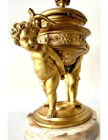 Antiguo tintero de bronce dorado del siglo XIX pieza de colección.