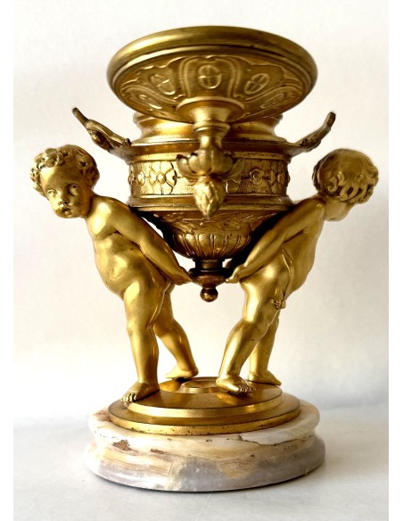 Antiguo tintero de bronce dorado del siglo XIX pieza de colección.
