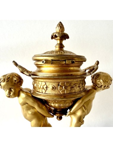 Antiguo tintero de bronce dorado del siglo XIX pieza de colección.