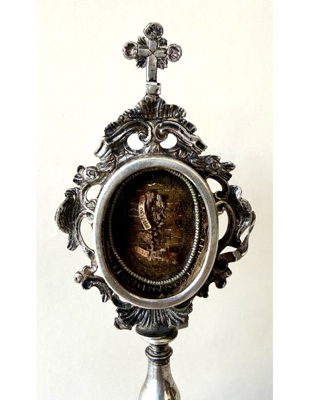 Antiguo Relicario custodia de plata siglo XVIII, Beato Nicolás Factor.