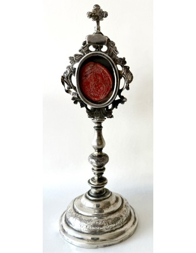 Antiguo Relicario custodia de plata siglo XVIII, Beato Nicolás Factor.