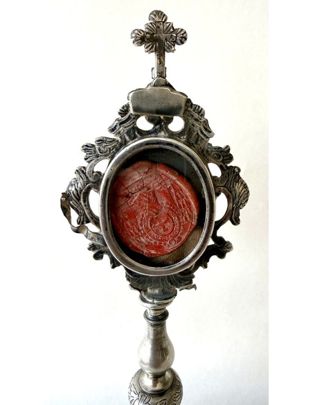 Antiguo Relicario custodia de plata siglo XVIII, Beato Nicolás Factor.
