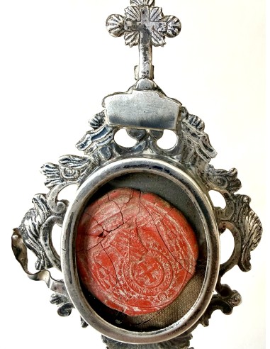 Antiguo Relicario custodia de plata siglo XVIII, Beato Nicolás Factor.