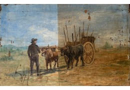 Restauración de una pintura: "Labrador con carro y bueyes" de Joaquín Agrasot.